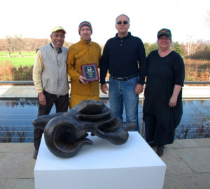 From left to right, l to r, Walter Massey, SAIC President, Eoin Cullen, 2013 STF Award winner, John Paraszczak, REMET President/CEO, Carolyn Ottmers, SAIC Sculpture Dept. Head.